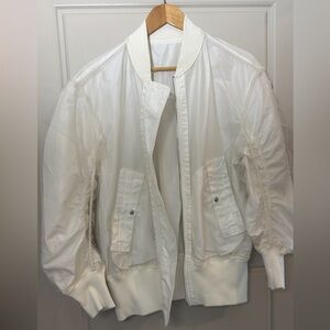 MOCO White Mesh + Nylon Bomber Jacket – Reversible Style – Ruched Sleeves Size M